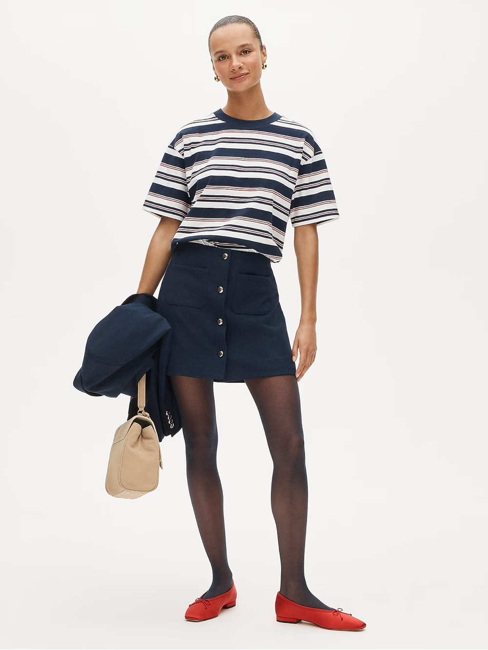 J CREW Fairfax mini button-front skirt in four-season stretch Navy Size 16 CS855